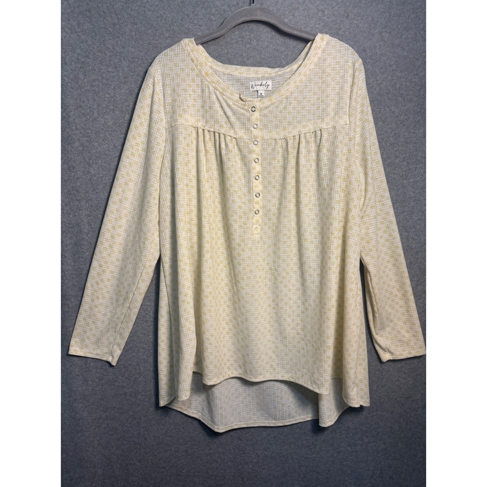 Wonderly Floral Henley Tunic Top XL Cottagecore Soft Girl Babydoll Euro Summer - Picture 2 of 9